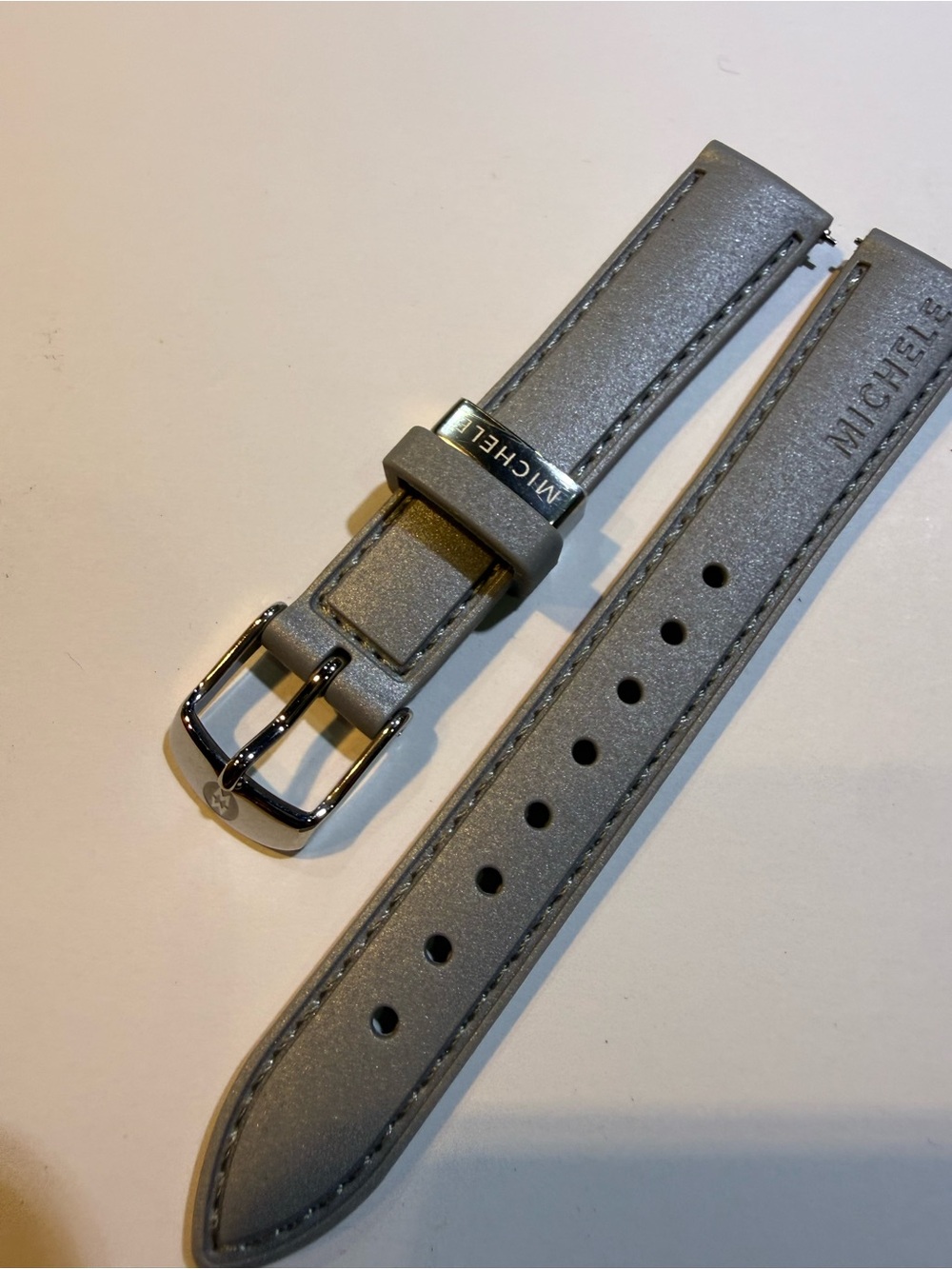 New Authentic Michele Deco Park Csx 33 Mm grey  Rubber Watch Band 16 MM